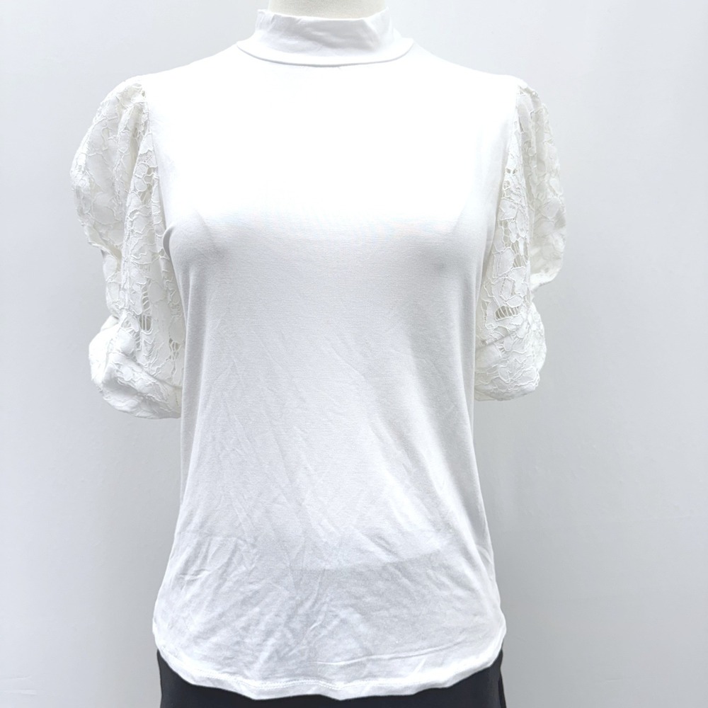 Philosophy White Lace Puff Sleeve Top NWT Size M